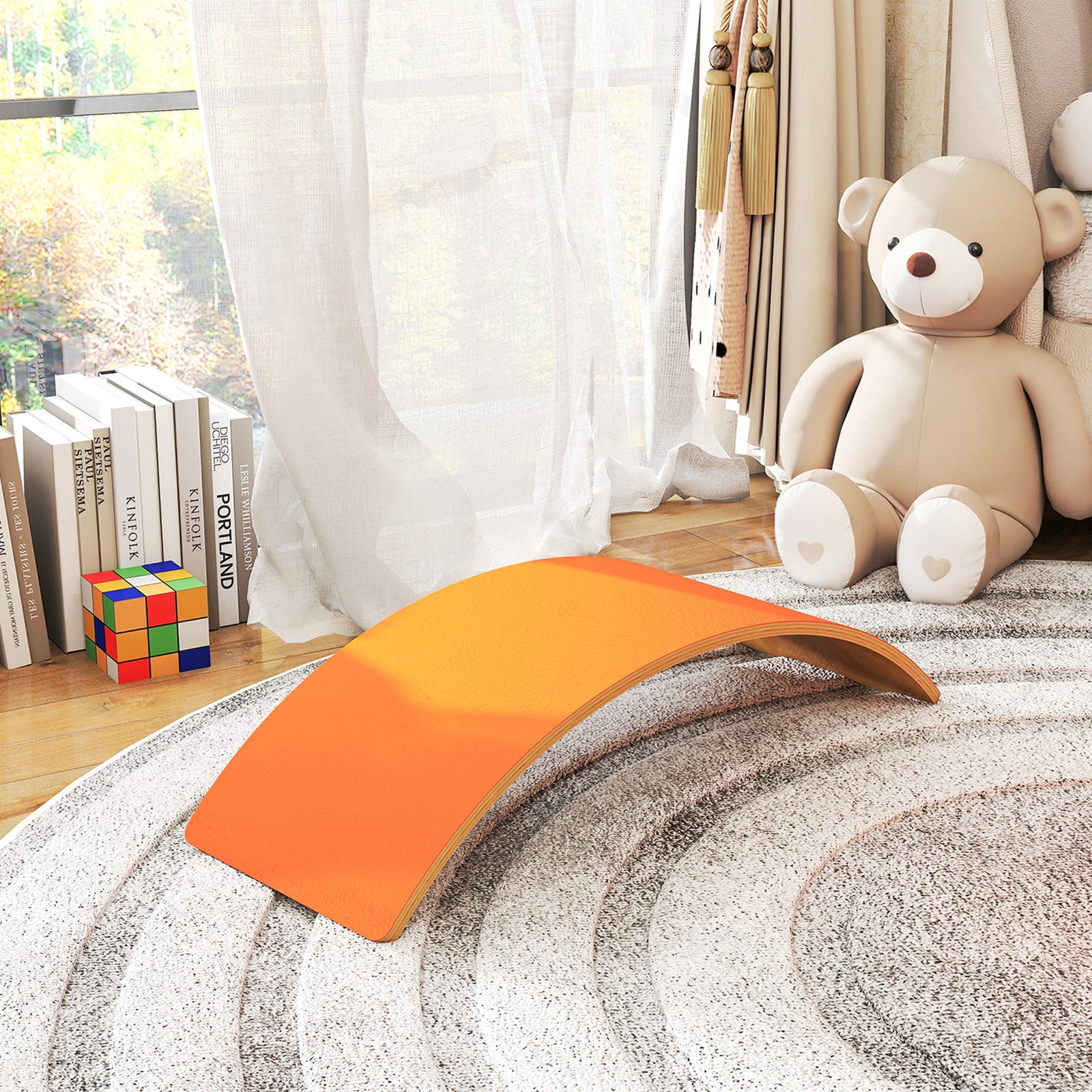 Wooden Balance Board For Kids, Wobble Board With Felt | Orange