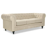 Chesterfield Scroll Arm Velvet Sofa 3 Seater | Beige
