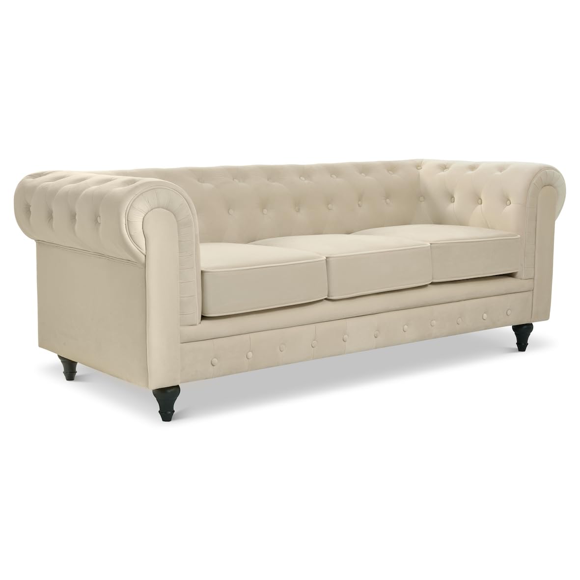 Chesterfield Scroll Arm Velvet Sofa 3 Seater | Beige