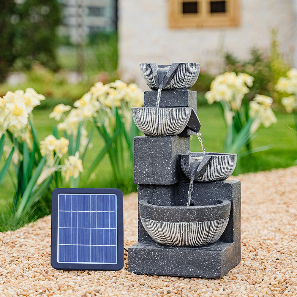Outdoor Solar Power Garden Water Fountain Rockery Decor