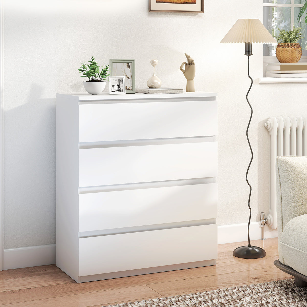 HOMCOM Chest Of Drawers, 4 Drawer Storage Cabinet Unit For Bedroom, White
