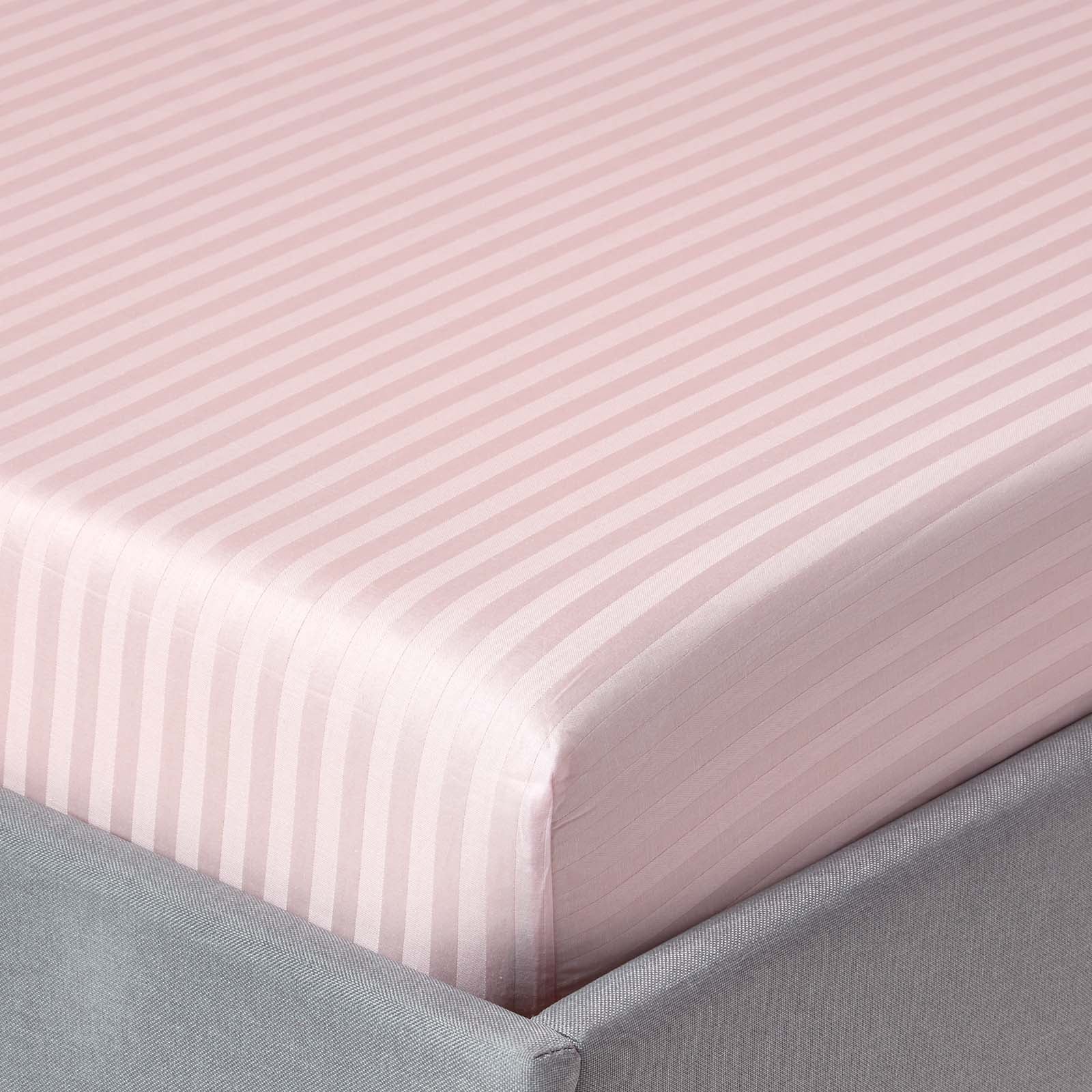 Egyptian Cotton Satin Stripe Fitted Sheet 330 Tc | King | Pink