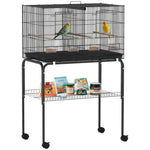 Bird Cage With Divider, 4 Wooden Perches, Slide Out Tray | Black