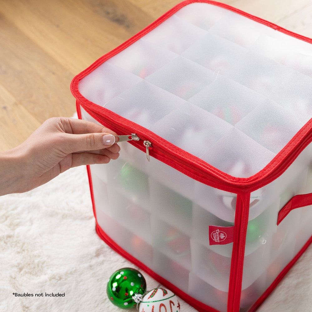 Decoration Storage Cube With 64 Ornament Dividers And Handles | Red