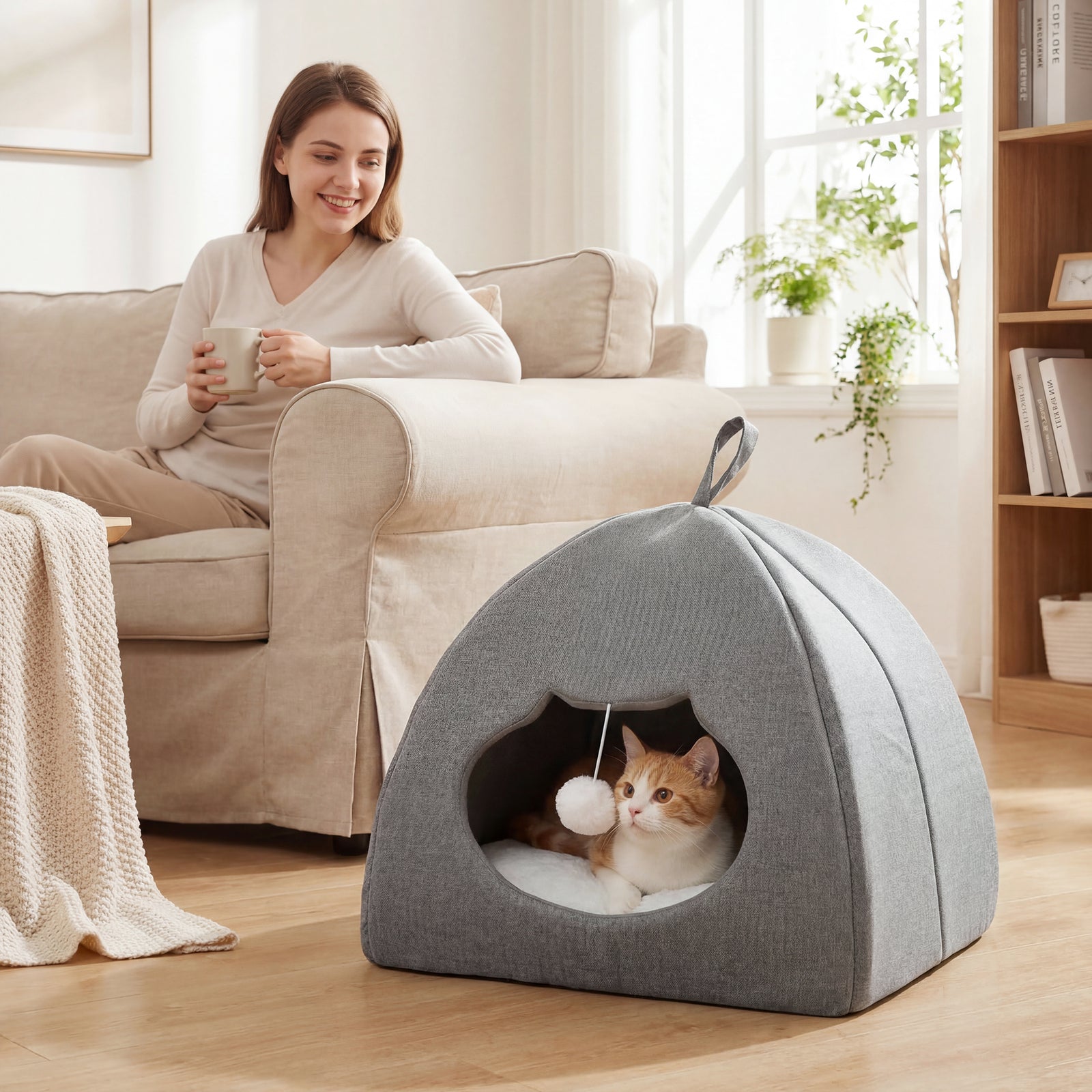 PawHut Cat Cave, Cat House With Removable Cushion For Indoor Kittens