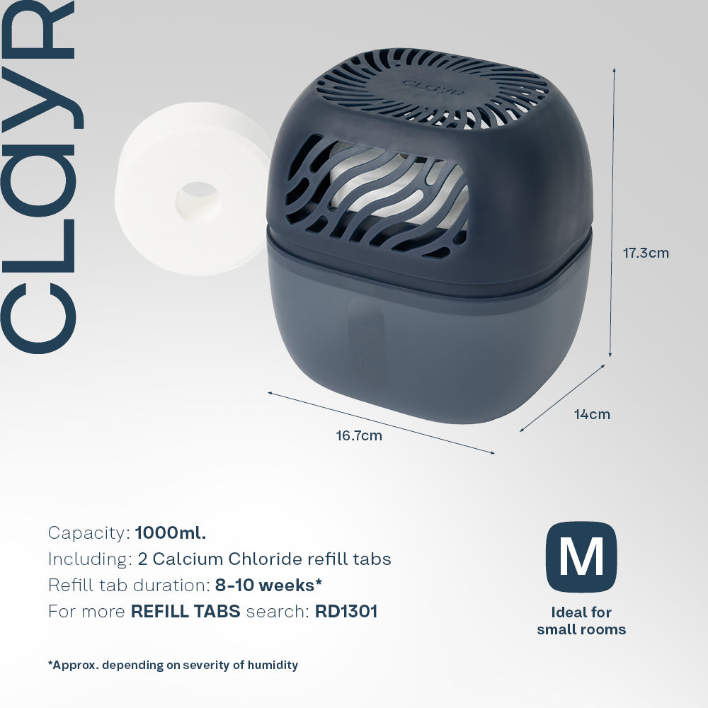 Reusable 1000ml Dehumidifier With 2 Calcium Chloride Refill Tabs | Navy Blue