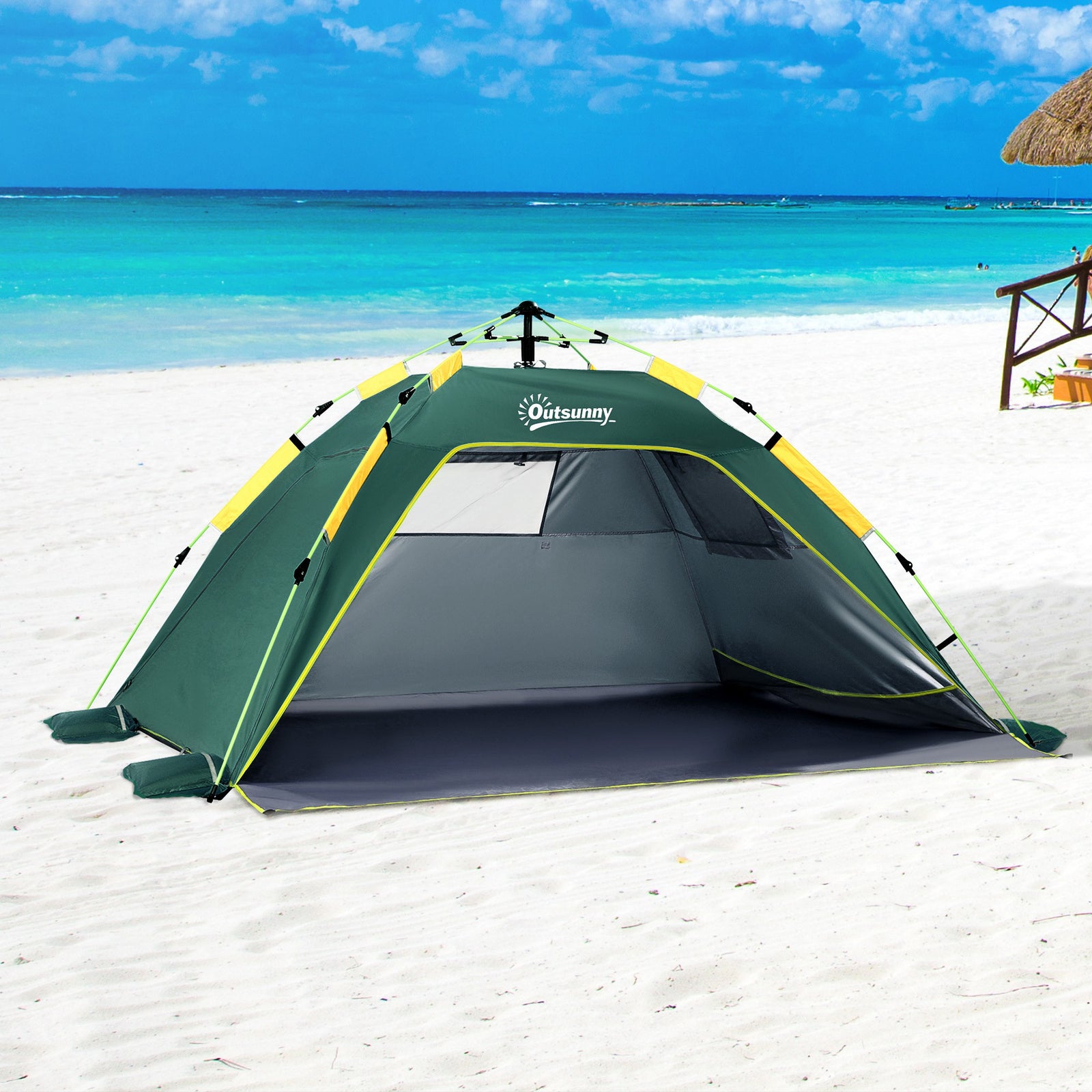 2 Man Pop-up Beach Tent Sun Shade Shelter Hut W/windows,door | Green