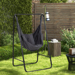 Patio Hammock Chair With Stand,  Cushion, Armrest, Hooks | Dark Gray