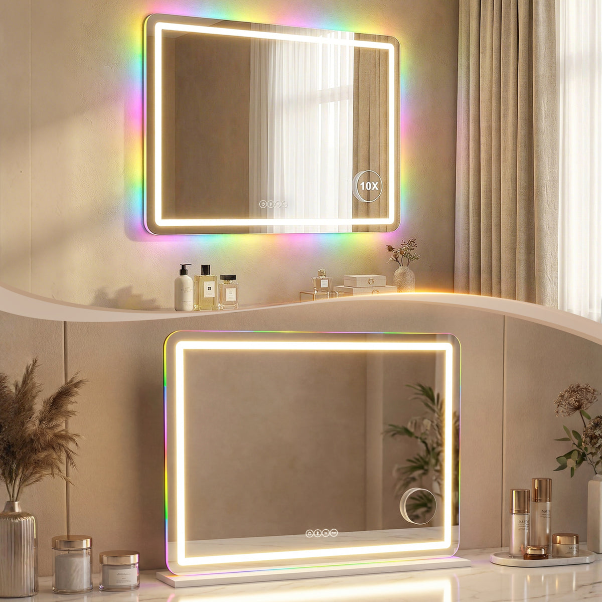 HOMCOM Vanity Mirror With Lights And Bluetooth Speaker, 80 X 60 Cm, White
