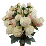 6 X 55cm Cream Peony Artificial Flower Stems - 24 Flowers 18 Buds