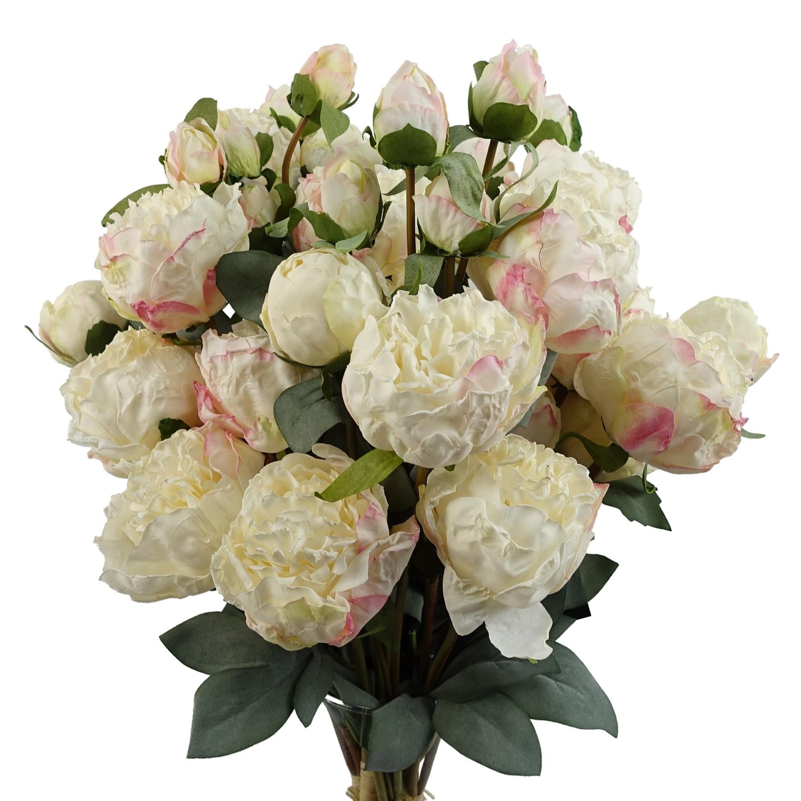 6 X 55cm Cream Peony Artificial Flower Stems - 24 Flowers 18 Buds