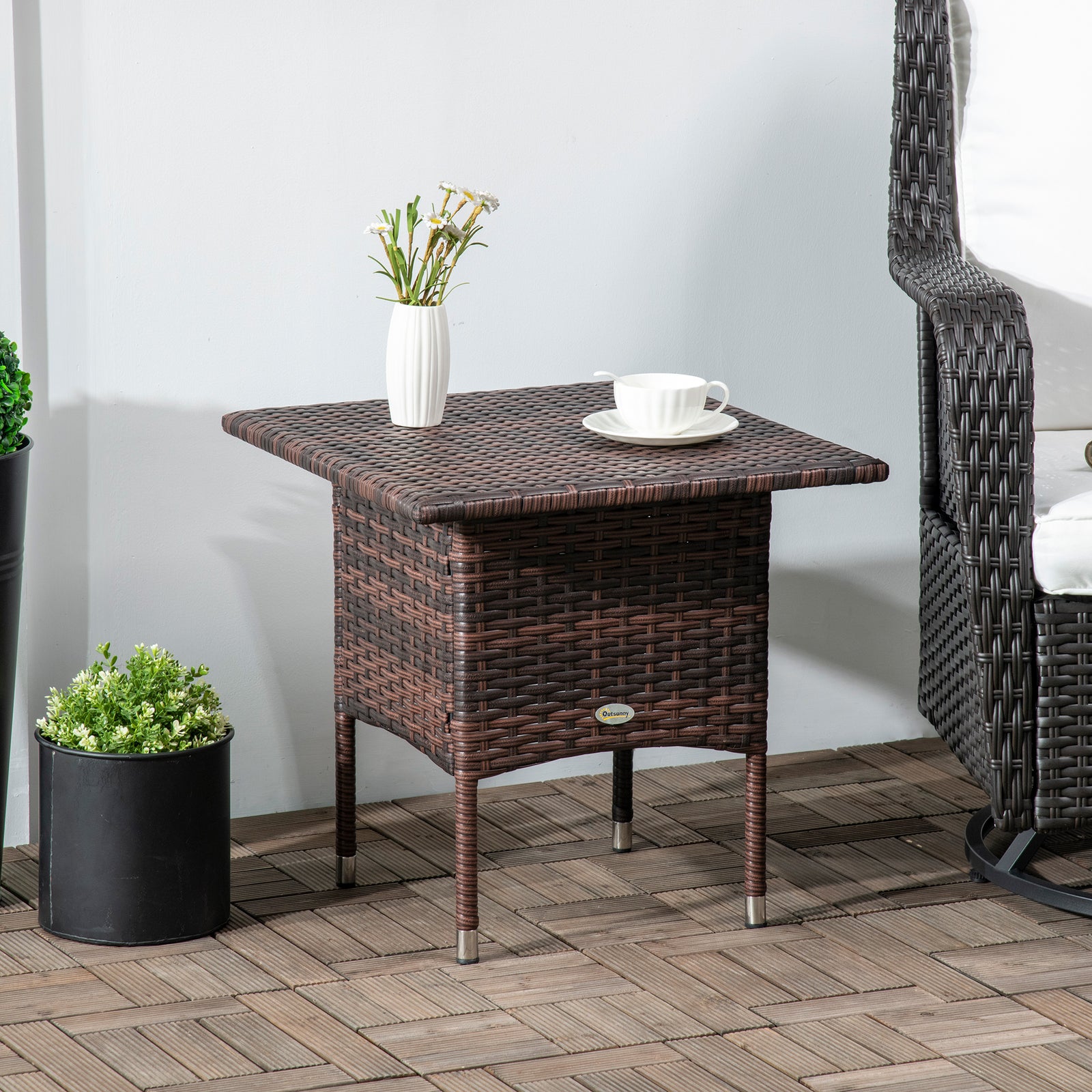 Pe Rattan Coffee Table, Patio Side Table | Brown