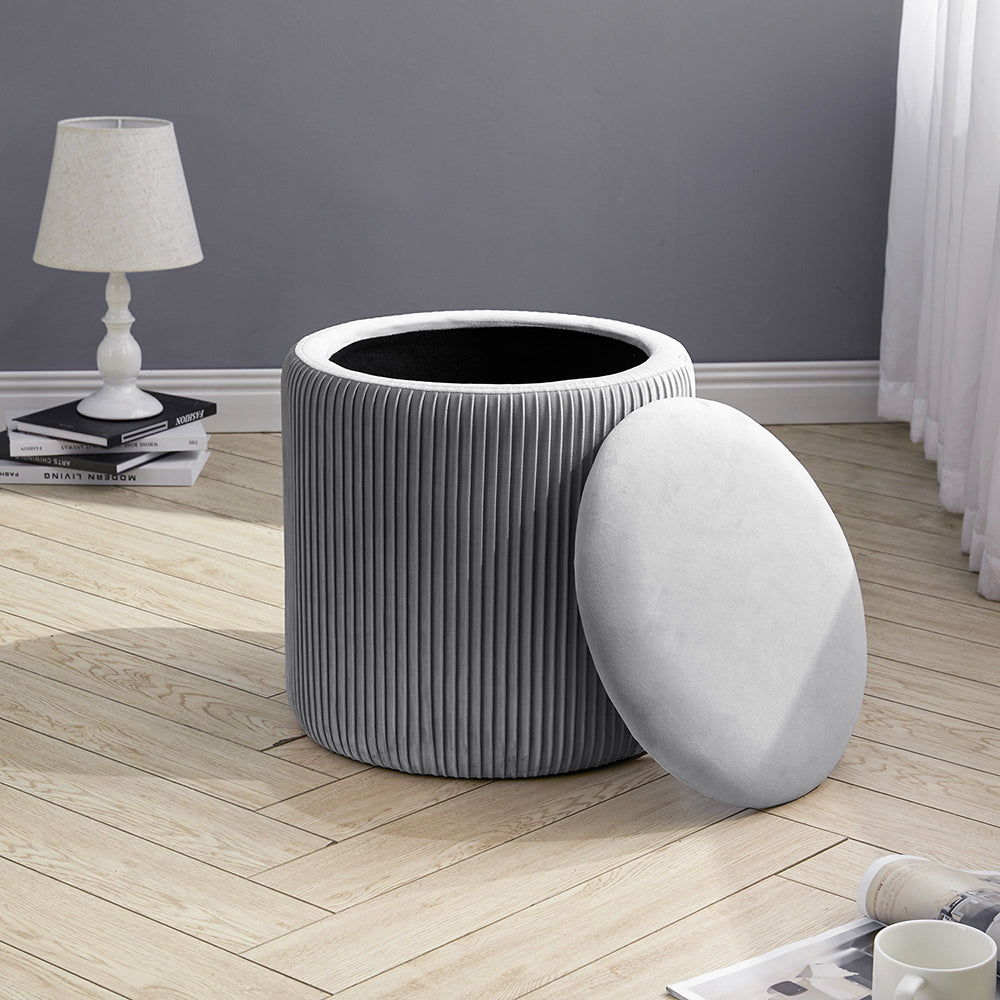 Ottoman Footstool With Storage Modern Pleated Storage Stool 38cm Dia X 38cm H