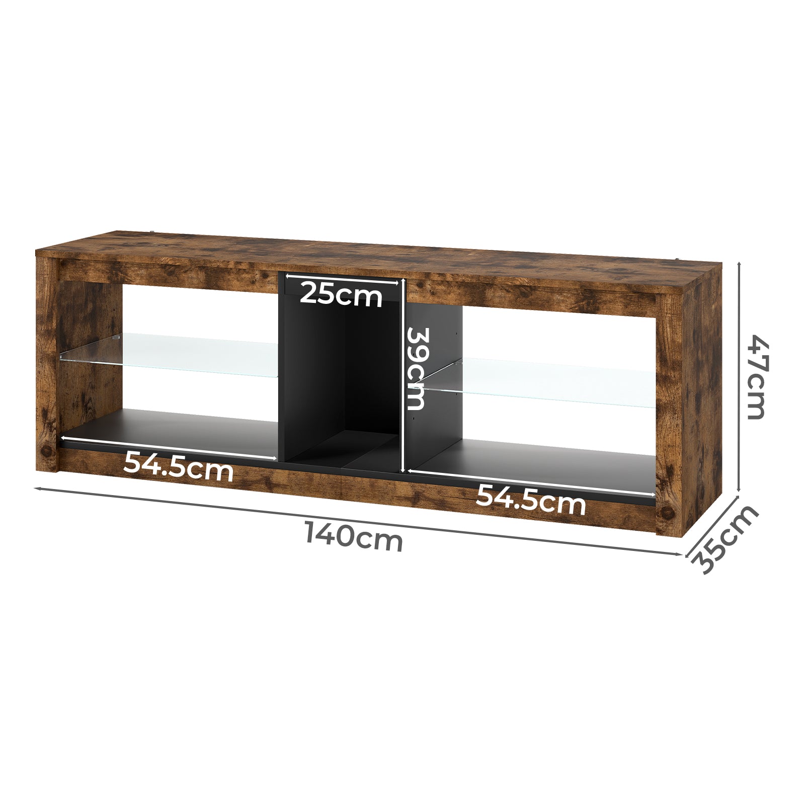 Tv Unit Cabinet Stand Led Storage Height Adjustable Living Room Wood Rgb | Brown