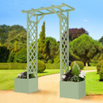 Wooden Garden Arch With Planters Sage Green Finish