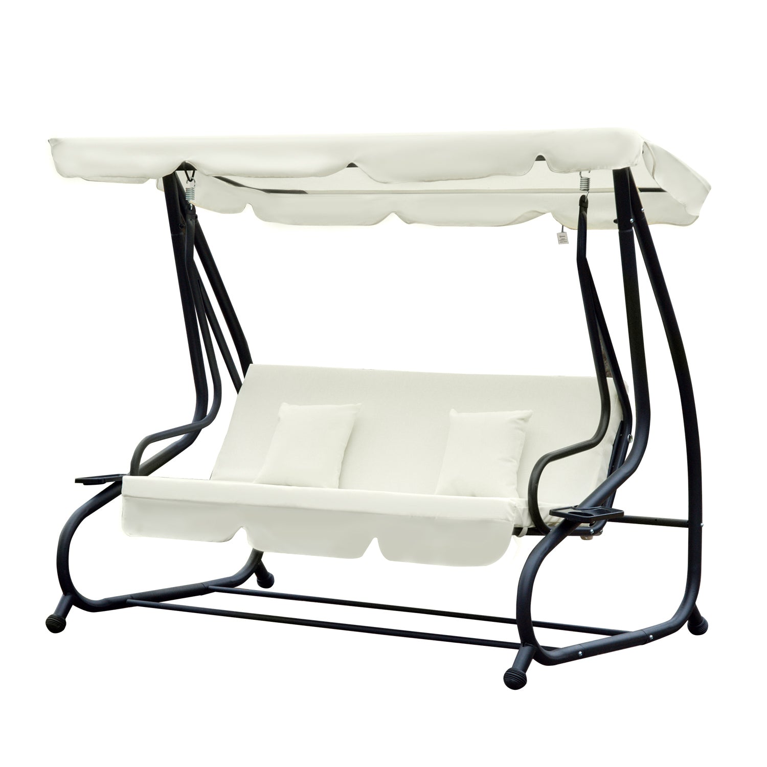 3 Seater Swing Chair For Outdoor W/ Adjustable Canopy | Cream
