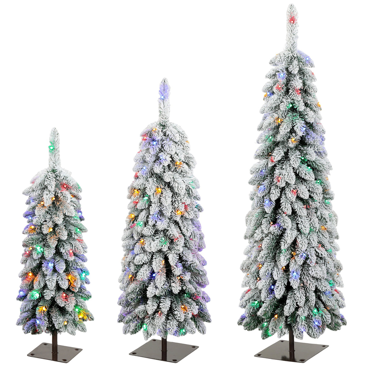HOMCOM Artificial Christmas Tree Set Of 3, Pvc Branch Tips, Green White