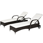 Rattan Sun Lounger Set With Side Table And Cushion | Brown