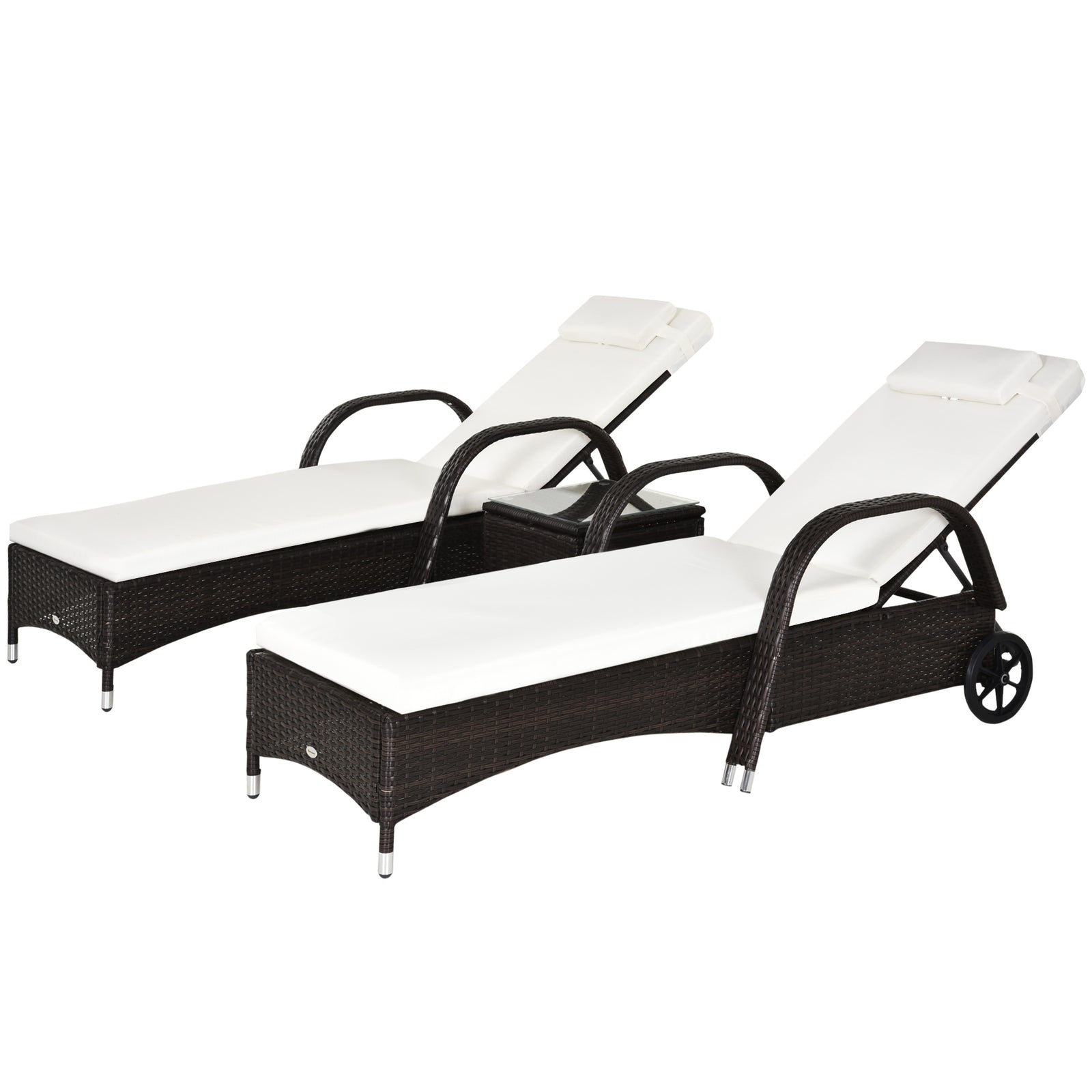 Rattan Sun Lounger Set With Side Table And Cushion | Brown