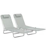 2 Pieces Sun Loungers Foldable Reclining Chair | Light Grey