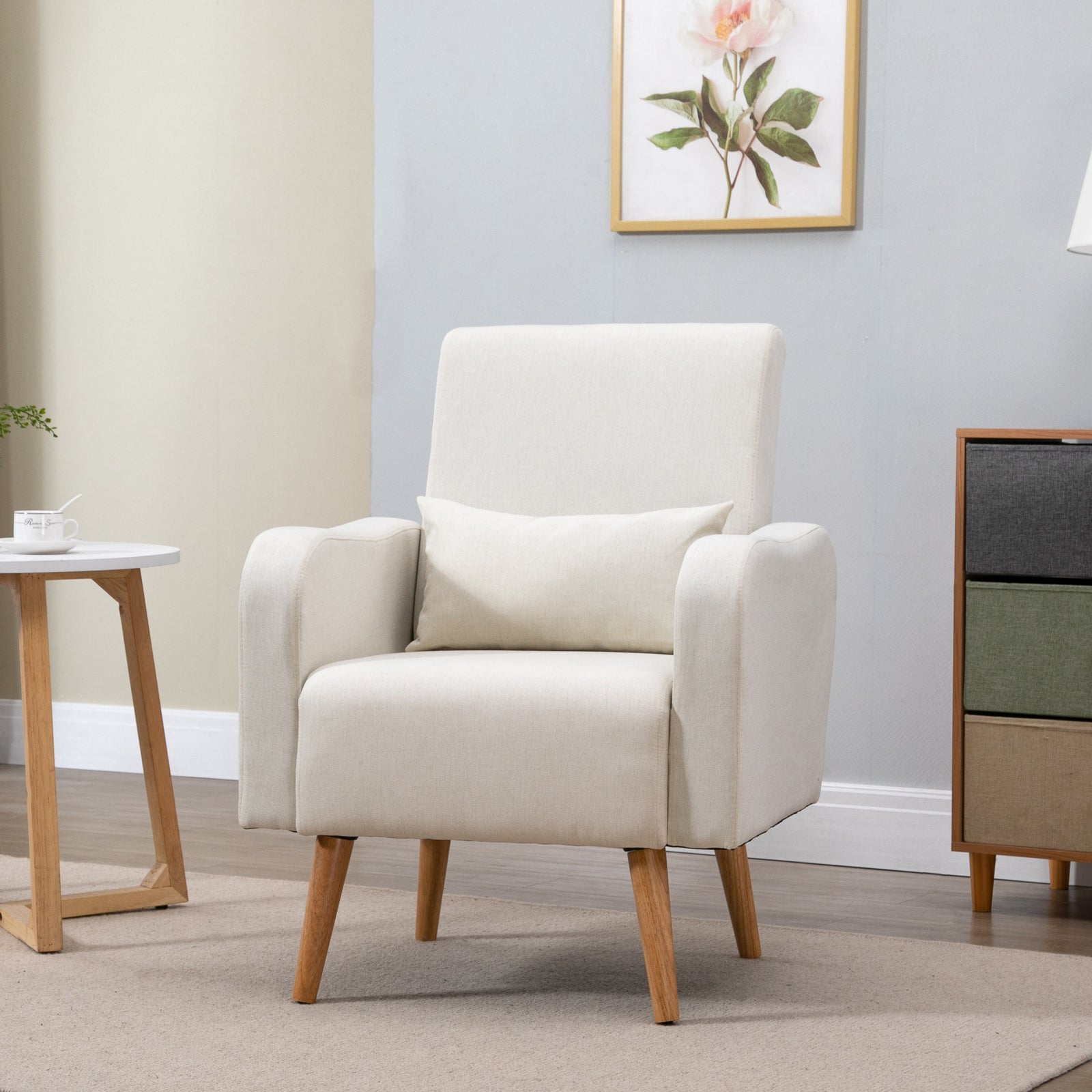 Nordic Leisure Lounge Sofa Accent Chair With Pillow | One Size | Cream