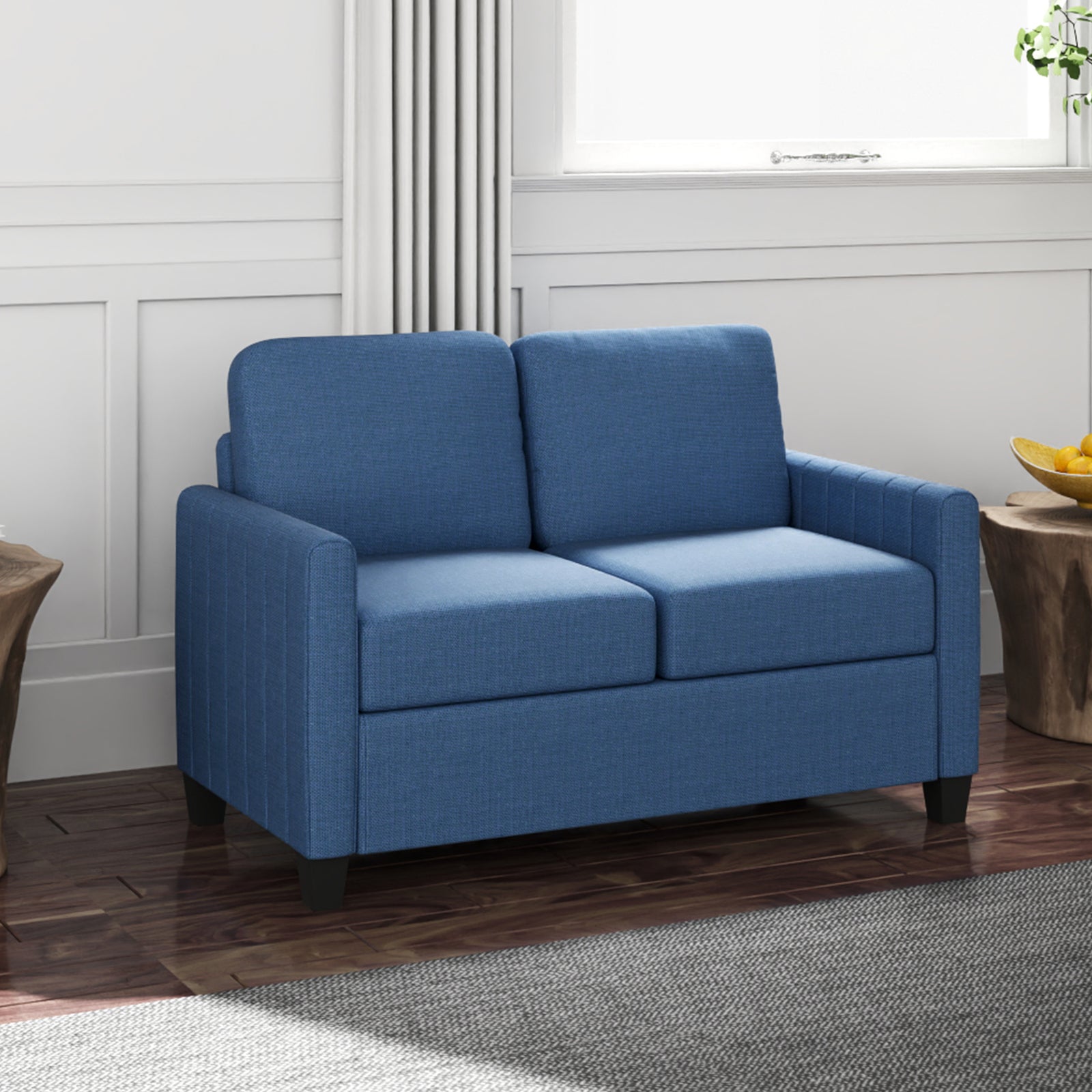 Modern 2 Seater Sofa With Spring Cushion, Back Pillow | Blue