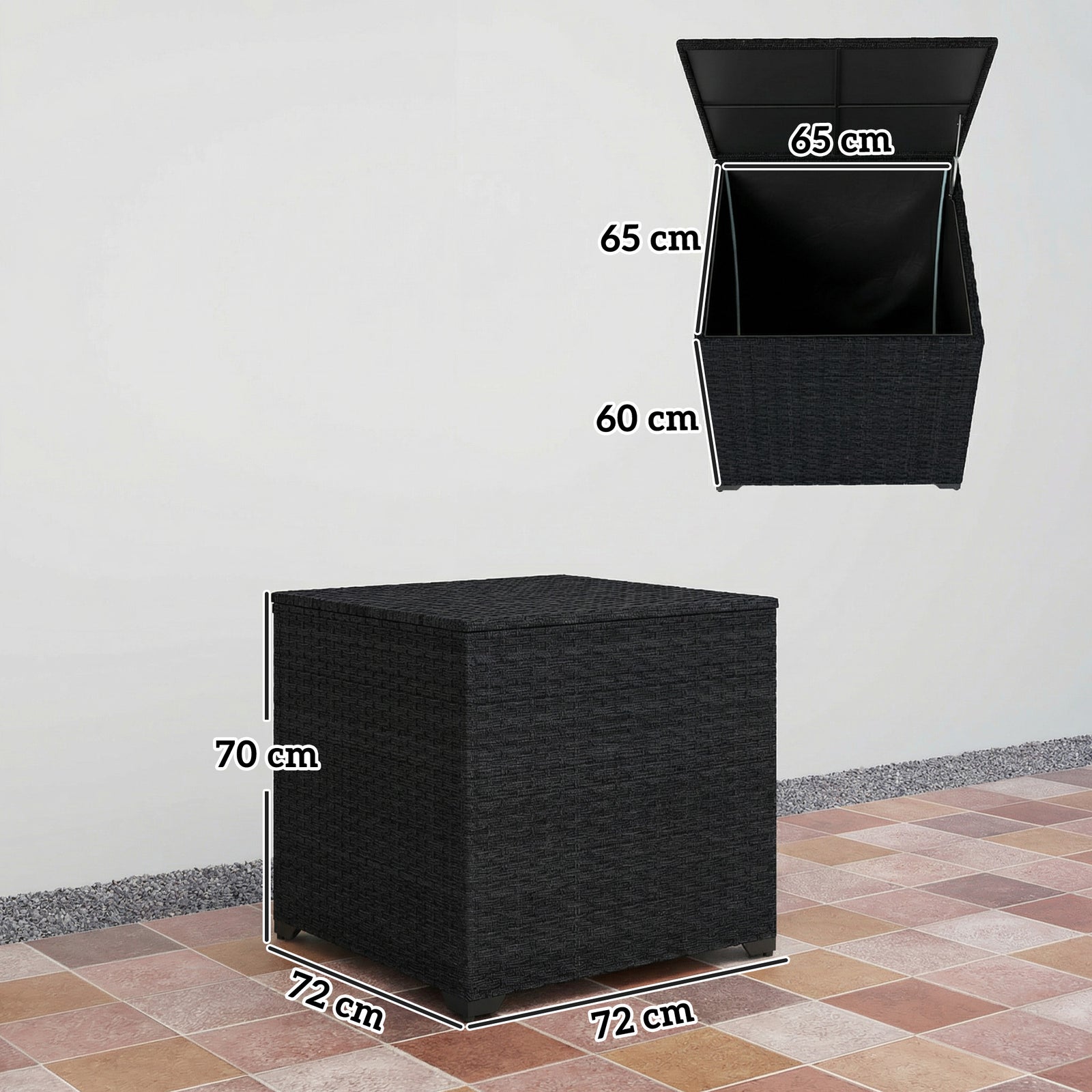 253l Garden Storage Box, Rattan Deck Box With Liner | Black