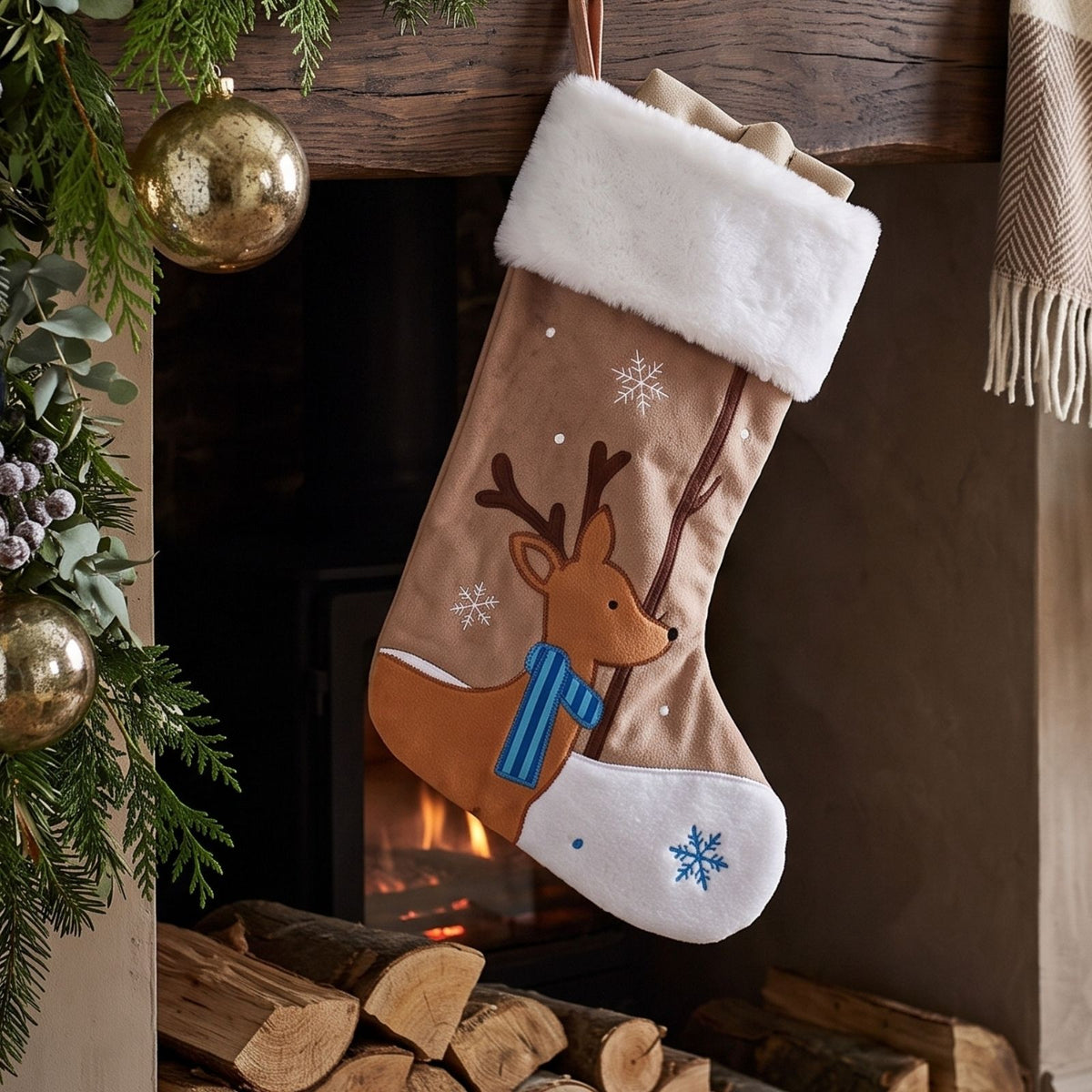 HOMESCAPES Reindeer Christmas Stocking
