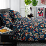 Day Of The Dead Cotton Rich 200 Thread Count Reversible Duvet Cover Set | Double | Navy Blue