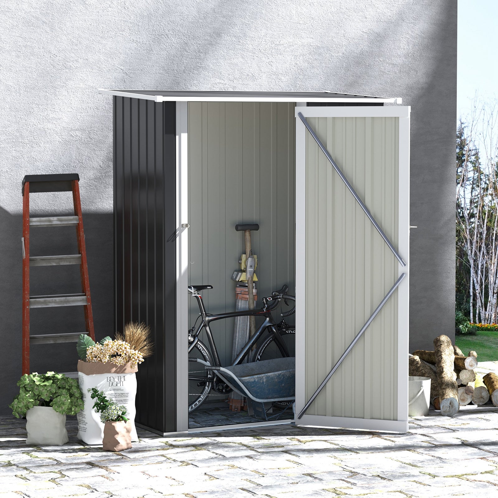 Outdoor Storage Shed Steel Garden Shed With Lockable Door | Grey