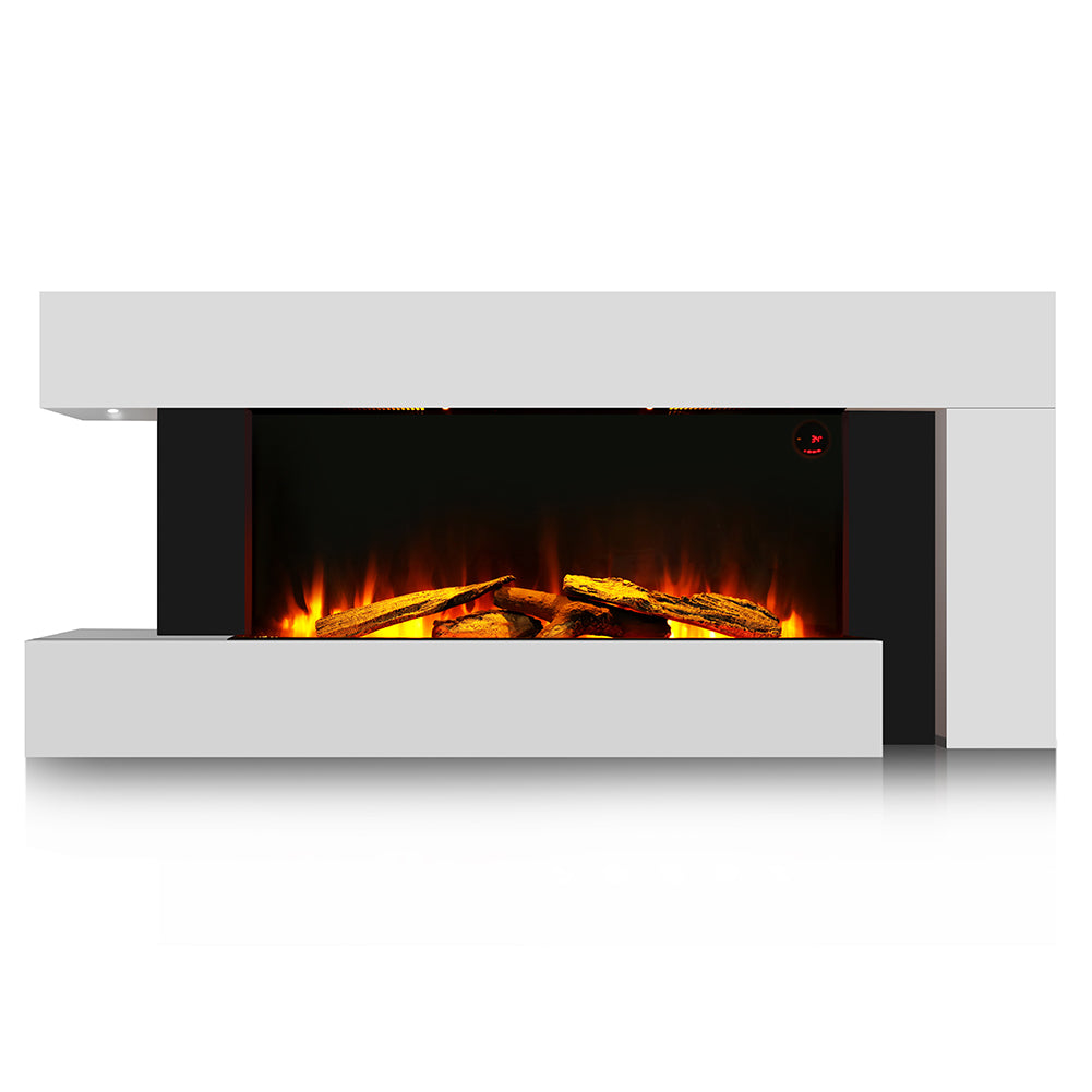 52-inch Electric Fireplace Suite, Black Fire With White Surround & Left Night Light, Remote Control
