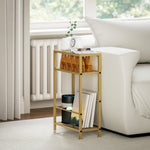 Slim Side Table, End Table With Tempered Glass Tabletop | Gold