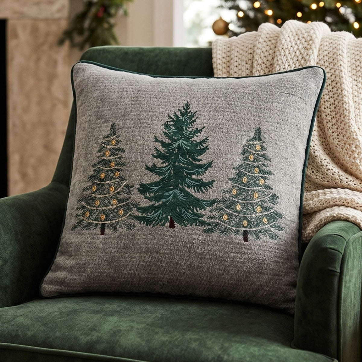 Chenille Feel Christmas 3 Trees Throw Cushion - 45 X 45 Cm
