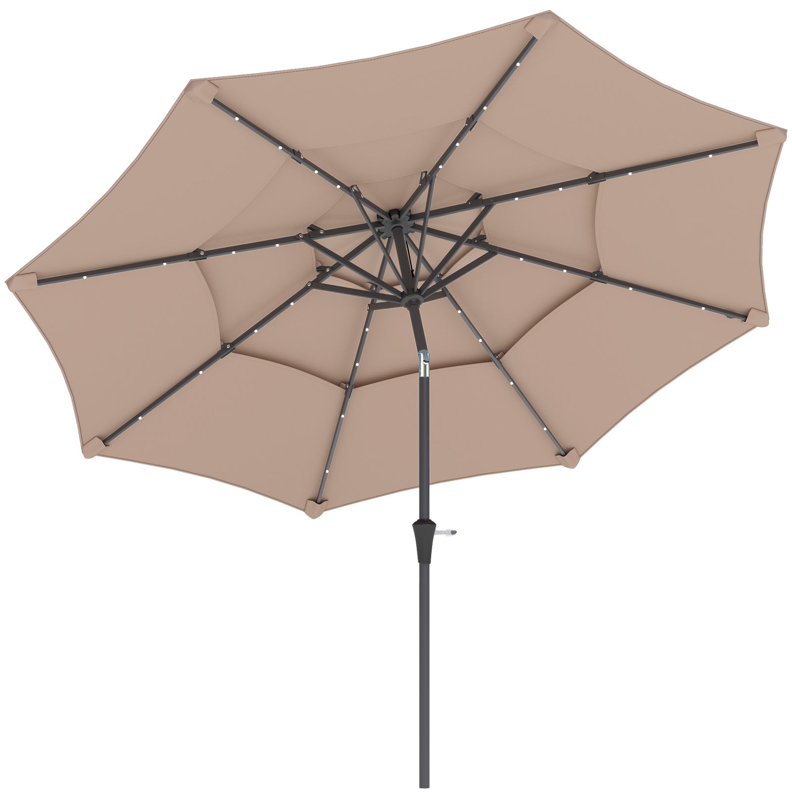 3-tier Garden Parasol W/ Solar Led Lights, Tilt, Crank | Khaki