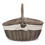 Wicker Antique Wash Finish Oval Picnic Basket | White