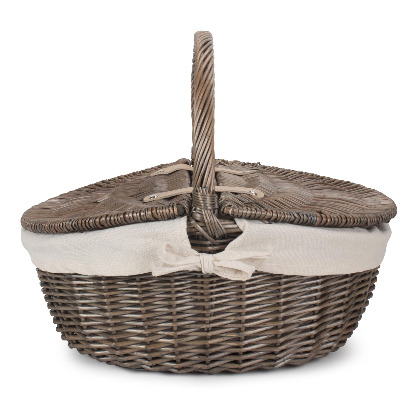 Wicker Antique Wash Finish Oval Picnic Basket | White