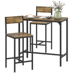 Bar Table And Stools Set, Kitchen Table And 2 Chairs With Backrest, Footrest | Rustic Brown