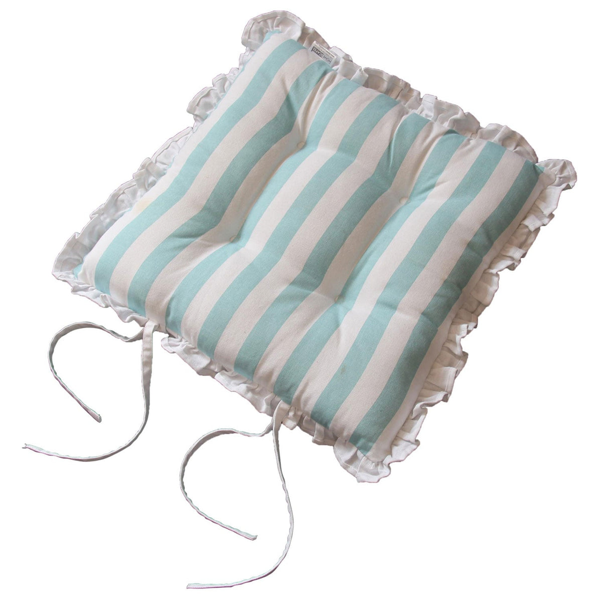 HOMESCAPES Reversible White Frilled Cushion Seat Pad With Ties Blue Stars