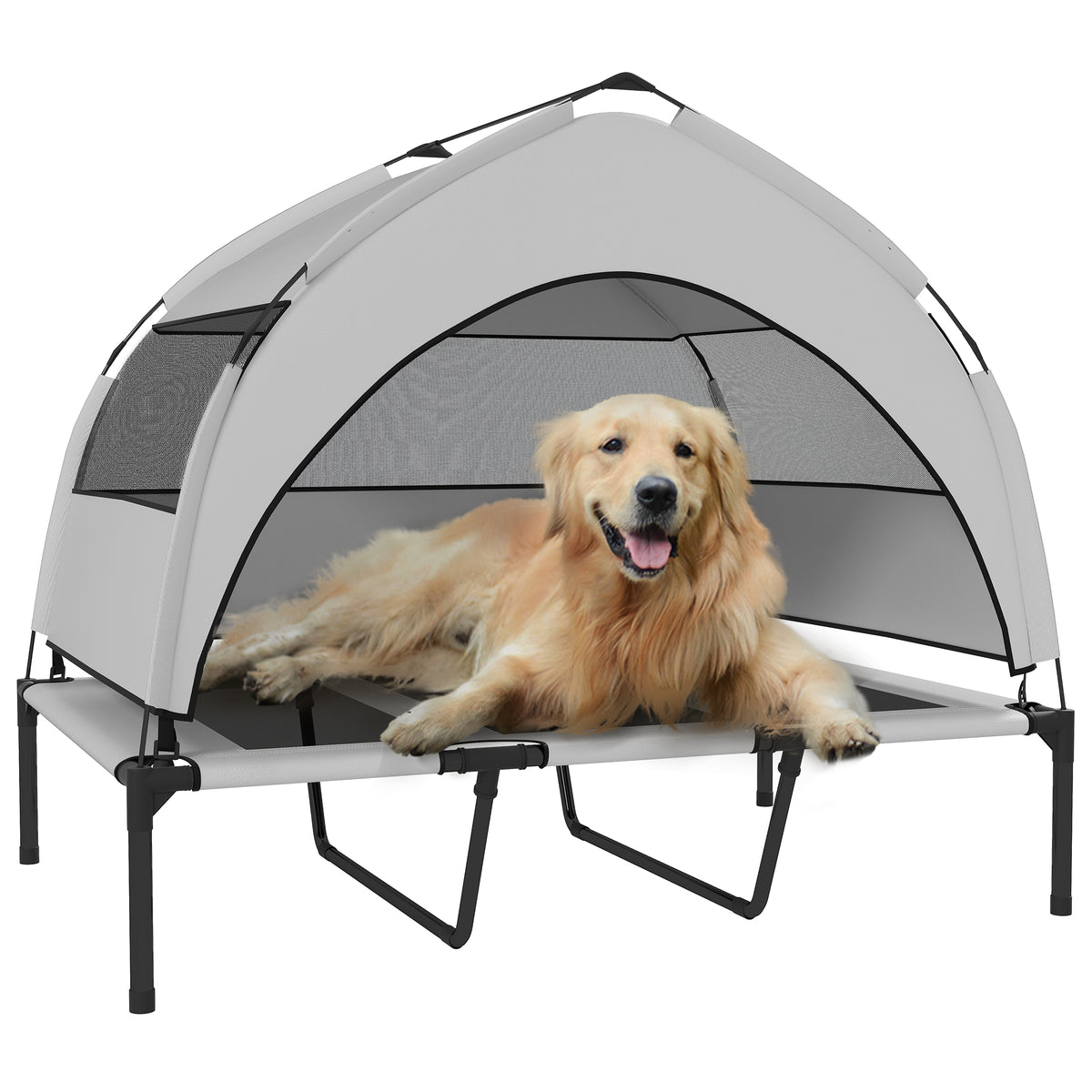 Pawhut Portable Elevated Dog Bed With Removable Canopy, 106 X 76 X 94 Cm