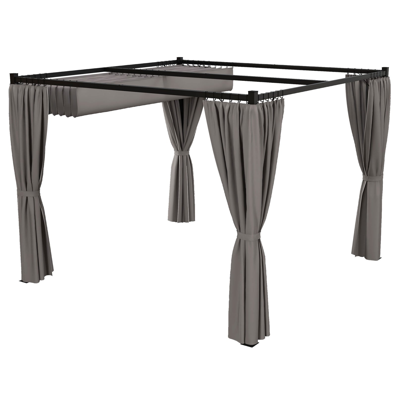 3 X 3(m) Pergola With Retractable Roof And Curtains | Light Slate Gray