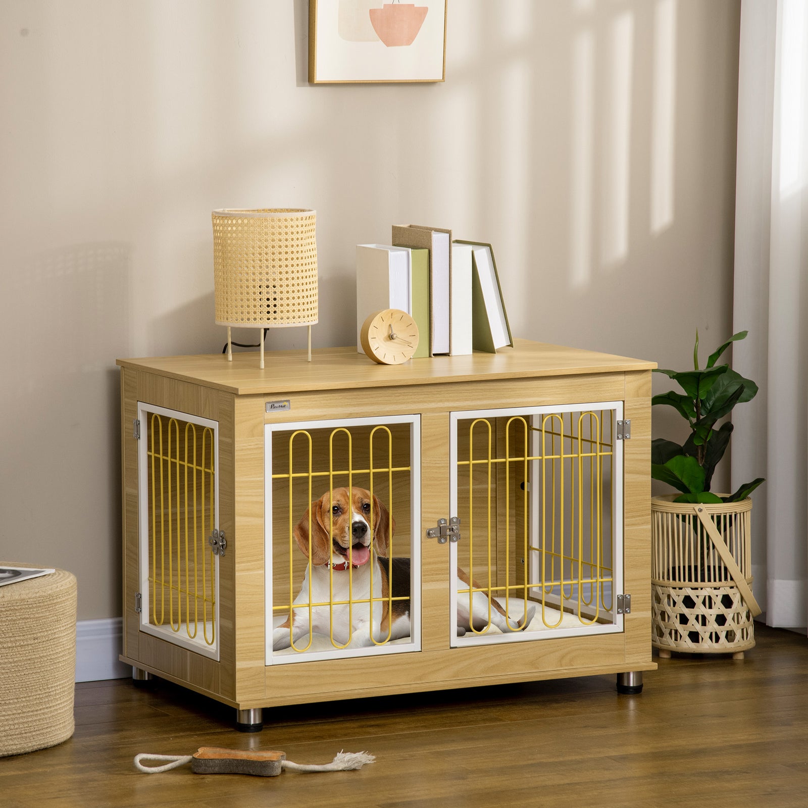 Dog Crate Table W/ Cushion, Double Door - Ak Color | Beige