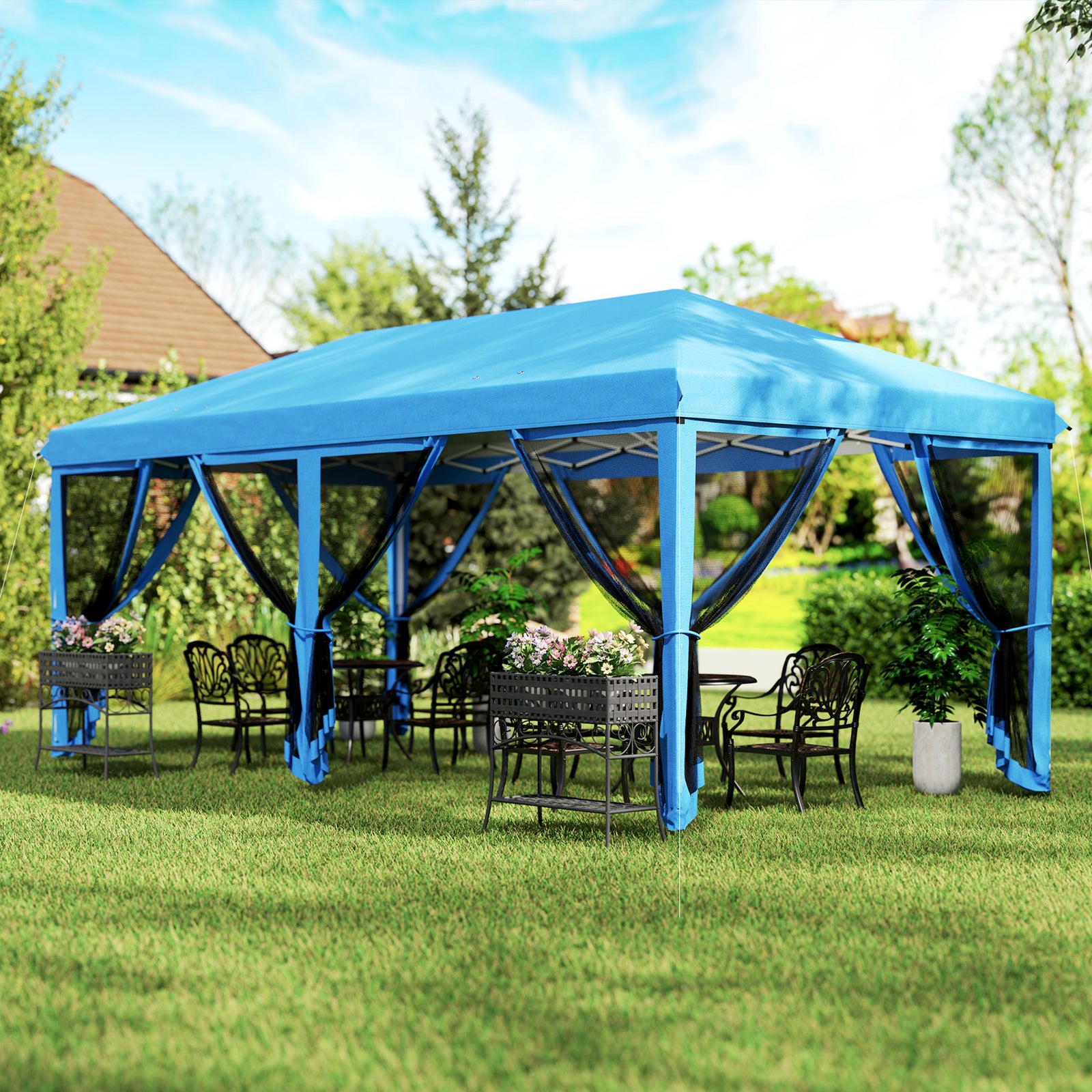 6 X 3m Pop Up Party Tent Canopy With 6 Removable Sidewalls | Blue