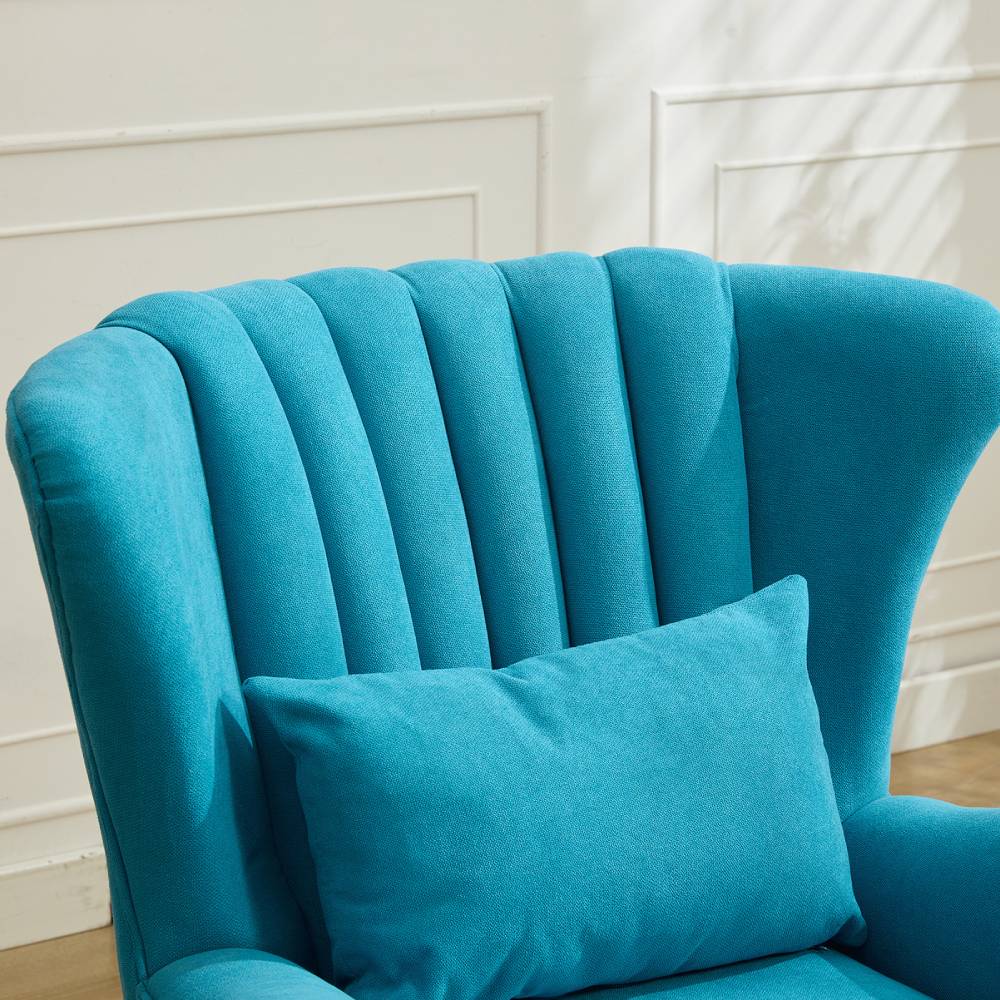 Upholstered Armchair With Footstool – Linen Fabric, Solid Wood Frame,mustard Yellow/ Teal | Teal
