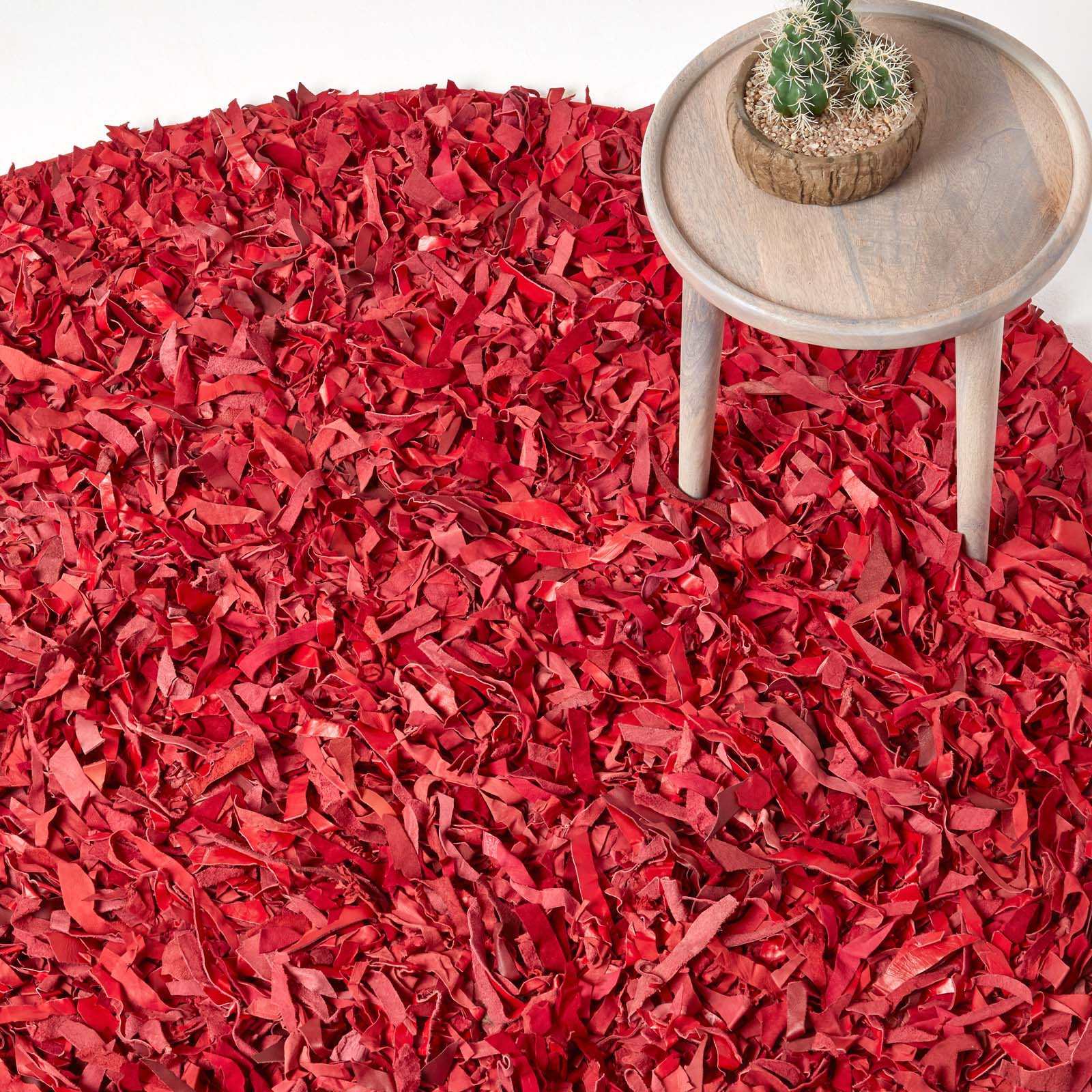 Dallas Leather Shaggy Rug | 150cm | Red