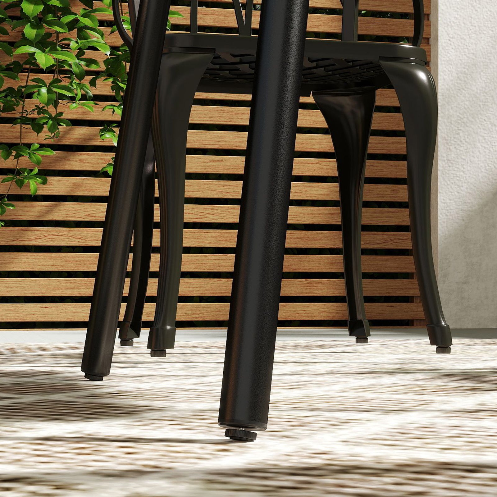 Garden Table For 4/6 Person W/ Slat Top, Steel | Medium | Black