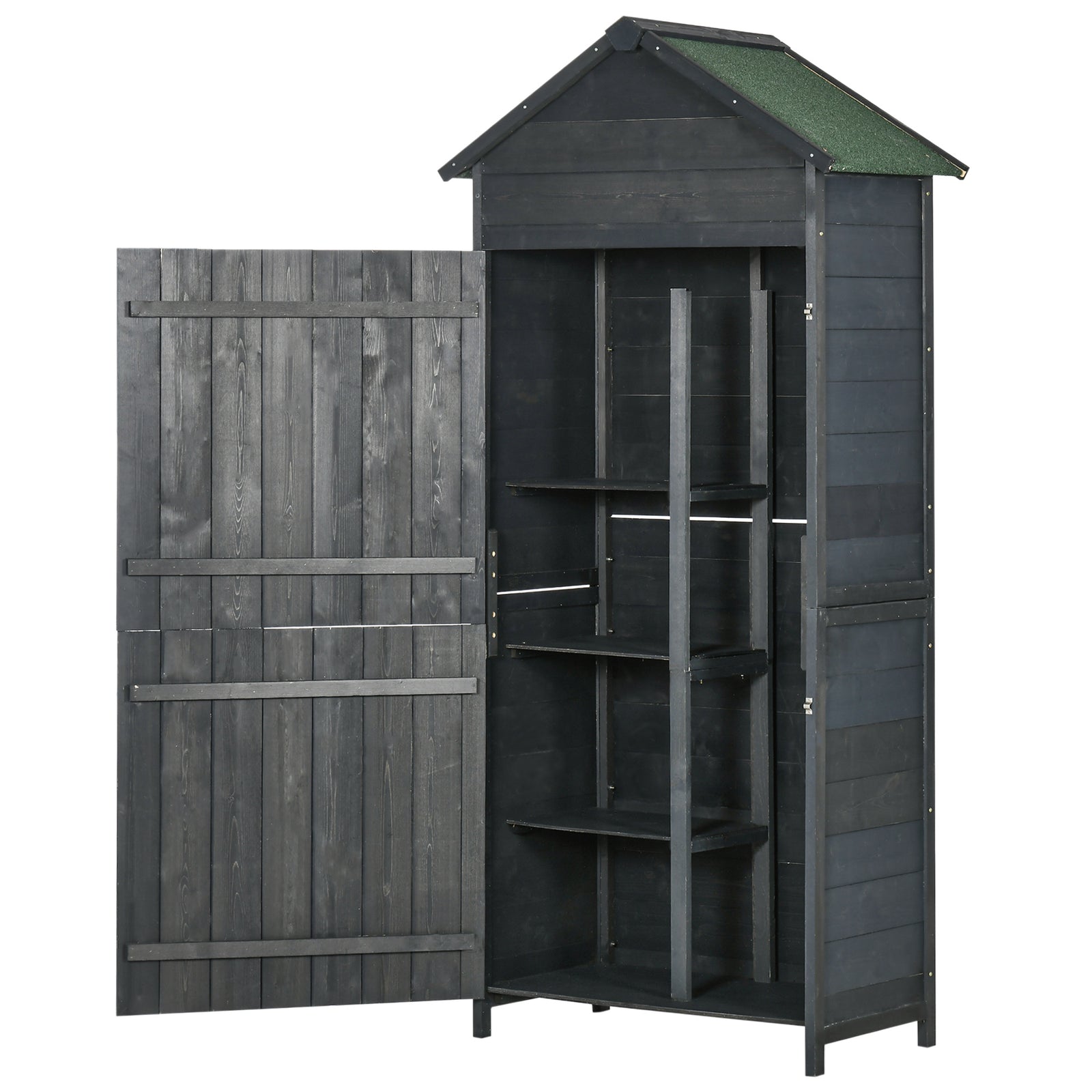 Wooden Garden Shed Outdoor Shelves Utility Tool Storage | Gray