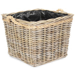 Square Tapered Rope Handled Rattan Planter With Plastic Lining | Large | Natural