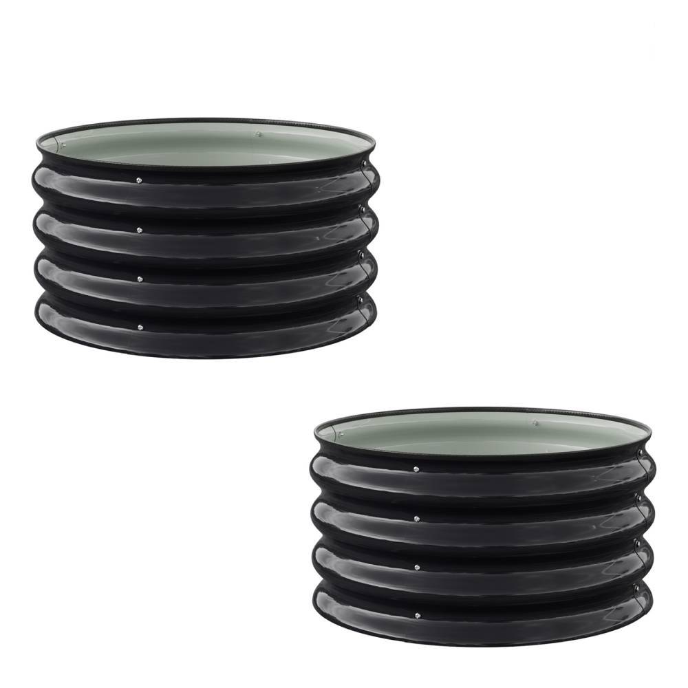 2-piece 60cm Diameter Round Galvanized Metal Raised Garden Bed, Easy-to-assemble Outdoor Planter With Installation Gloves | 60cm | Black