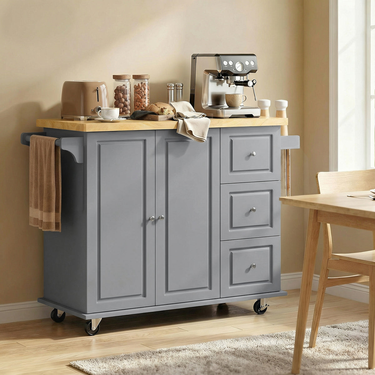 HOMCOM Rolling Kitchen Island, Kitchen Storage Trolley W/ Drop Leaf, Drawers