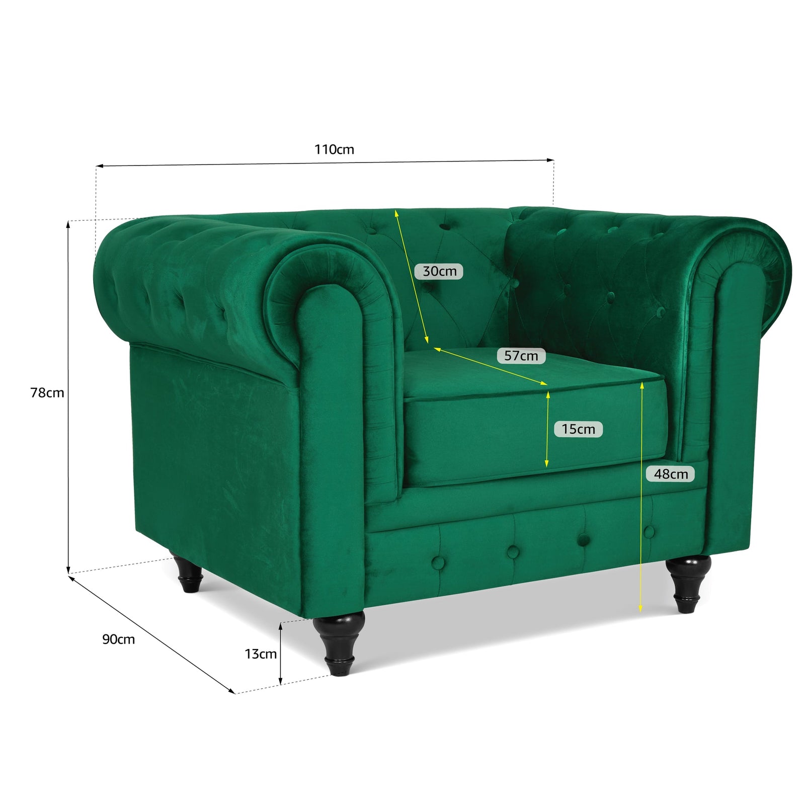 Button Tufted Velvet Living Room Armchair | Green
